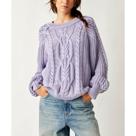 FREE PEOPLE Frankie Cable Sweater / Heavenly Lavender - Picture 1 of 12